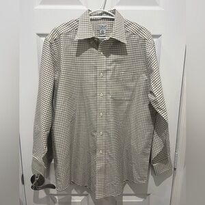 L.L Bean Cream Wrinkle‎ Resistant Button Down Shirt Plaid Pocket Long Sleeve XL